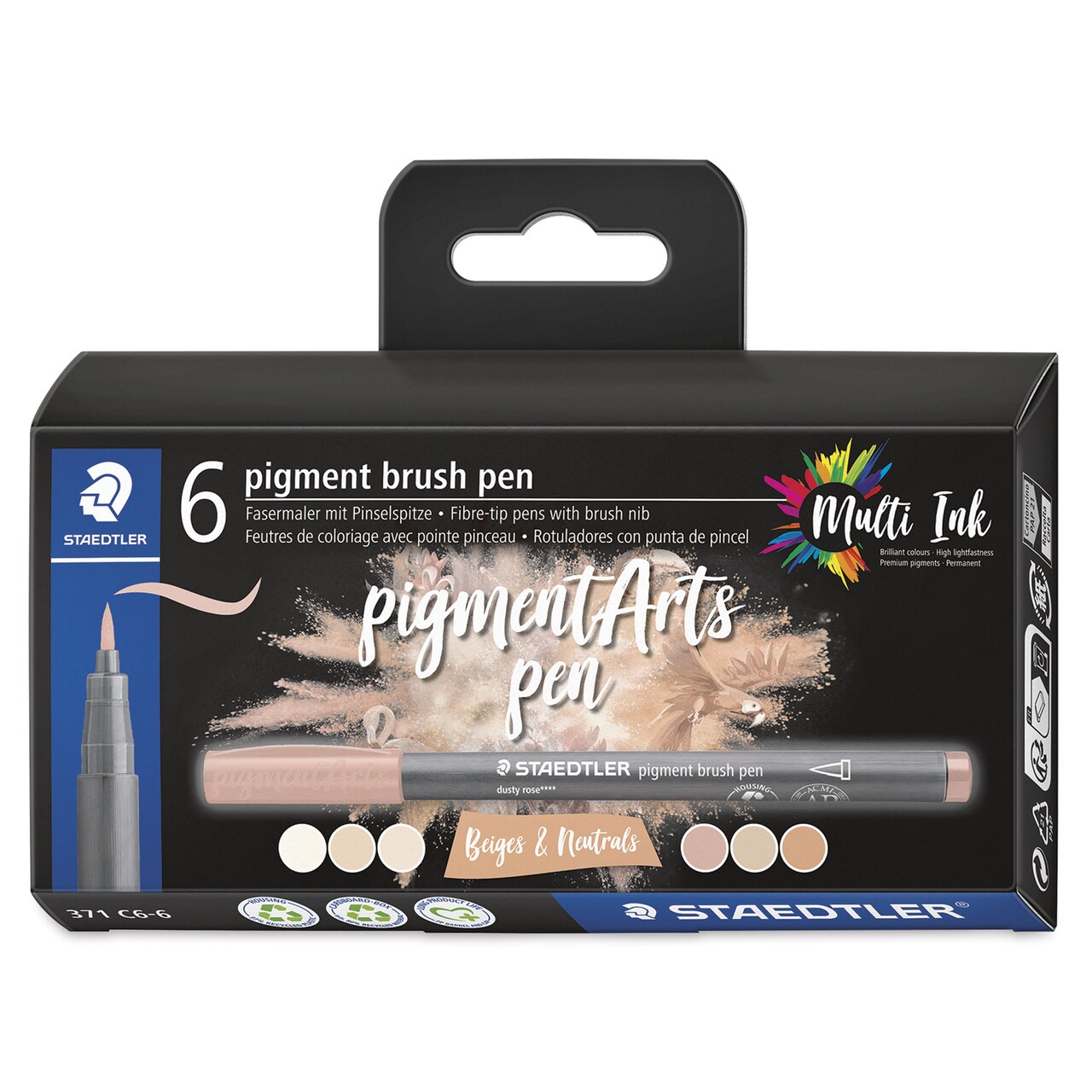 Staedtler Pigment Arts Brush Pens - Beige and Neutrals, Set of 6